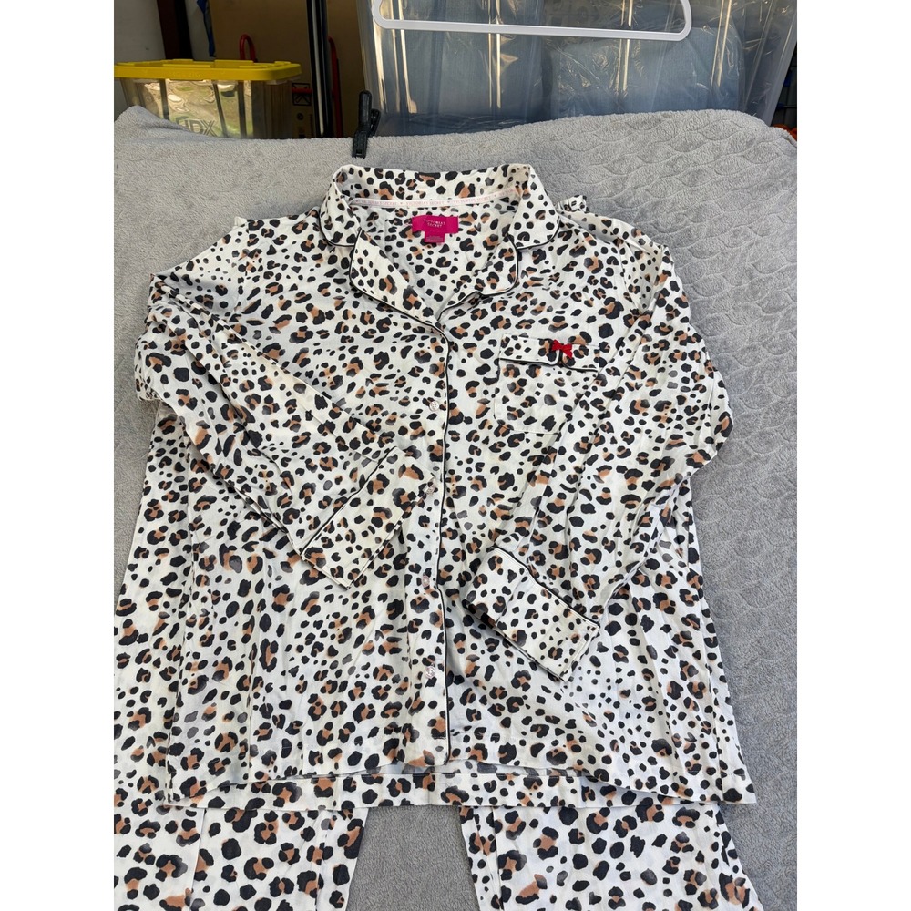 Victorias Secret Pajama Set XL Leopard Animal Print Cotton Sleepwear 288253-DQ9 - Picture 8 of 16